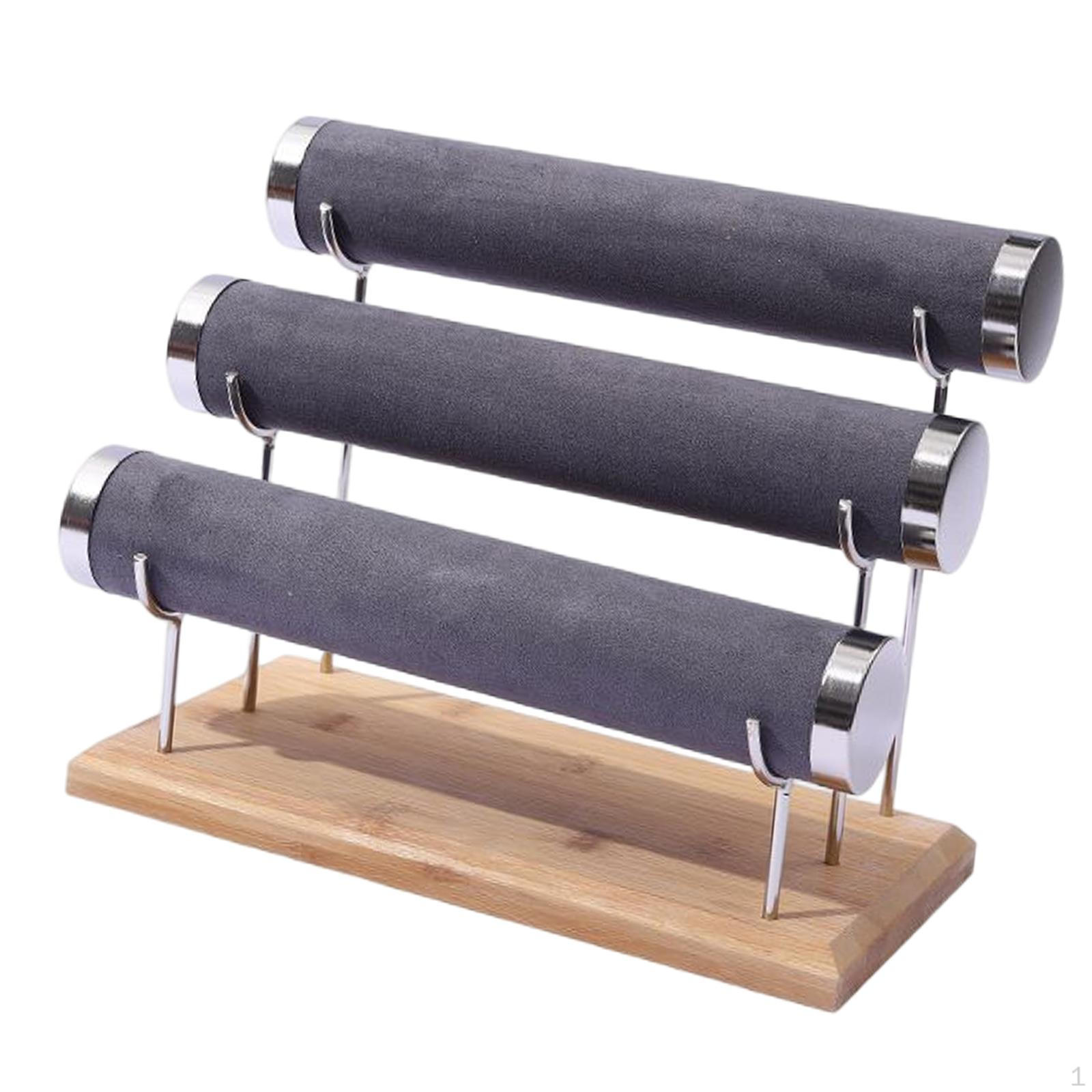 

Bracelet Display Stand bar with Wooden Base Jewelry Organizer for Organization Hanging 3 level
