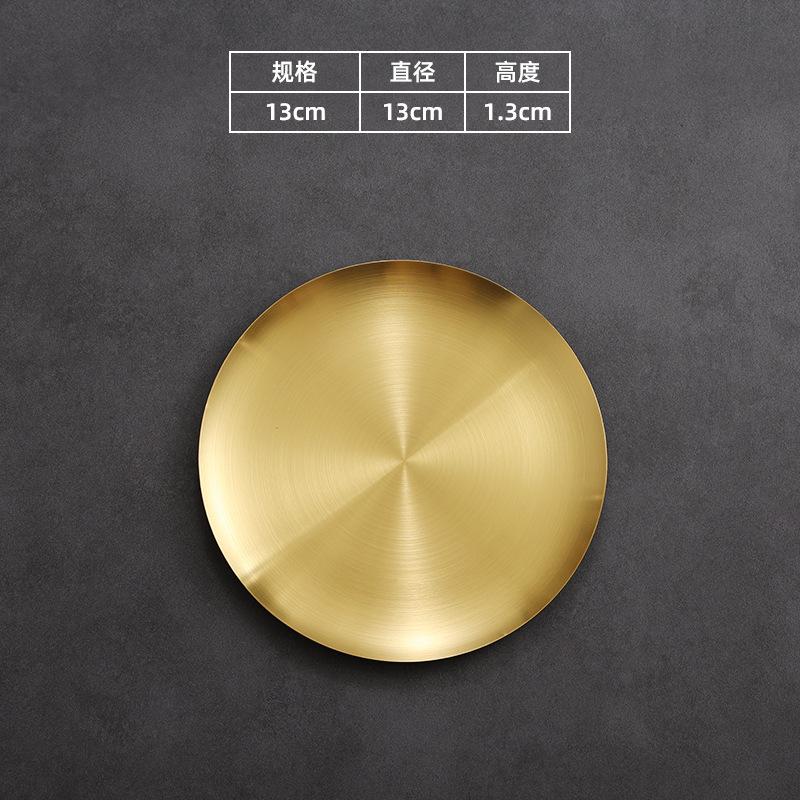 Flat Side 304 Stainless Steel Plate Round Korean Style Seasoning Dish Steak Dessert Tray for Dinner Kimchi Cake Hotel Tableware