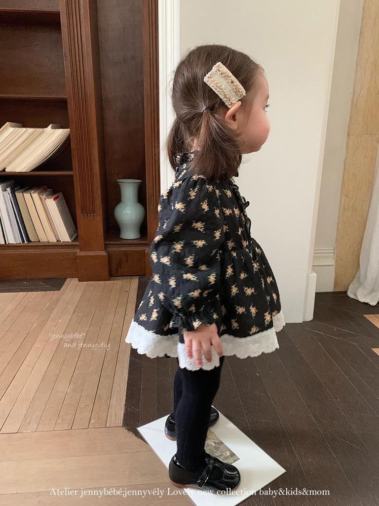 Jenny'nin 2025 Sonbahar Bebek Retro Çiçekli Dantelli Tulum Elbisesi - Kız Bebek İçin Şık ve Rahat Giysi