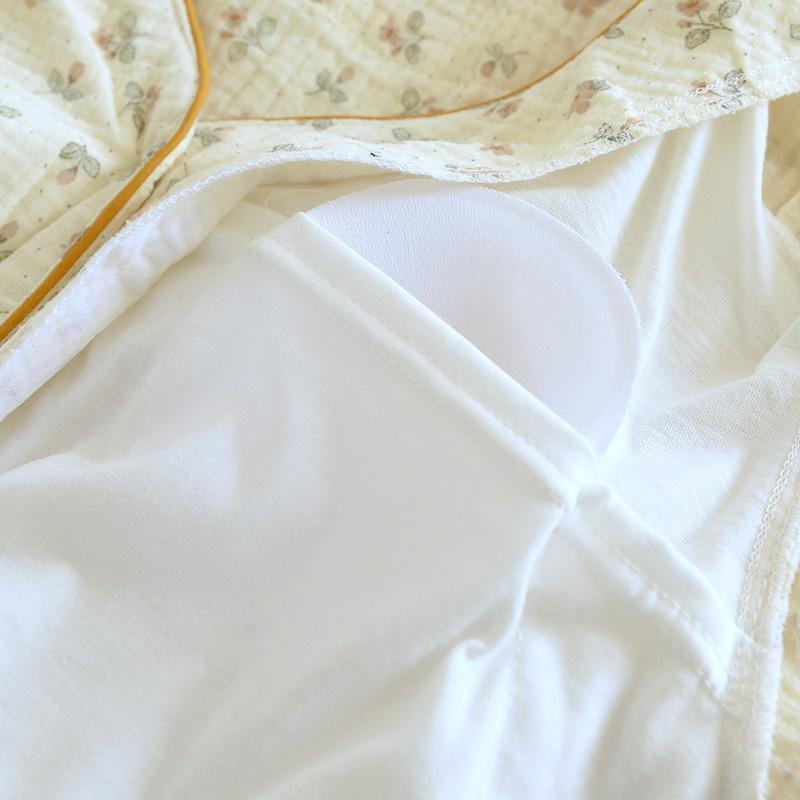 New Spring/Summer Women's Pajama Set 100% Cotton Crepe Long Sleeved Pants Ladies Two Piece Set with Chest Cushion Homewear