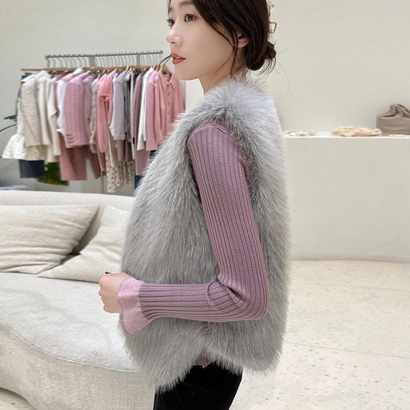 Winter Small New Collar Imitation Fox Fur Korean Version Versatile Simple Short Fur Vest Woman