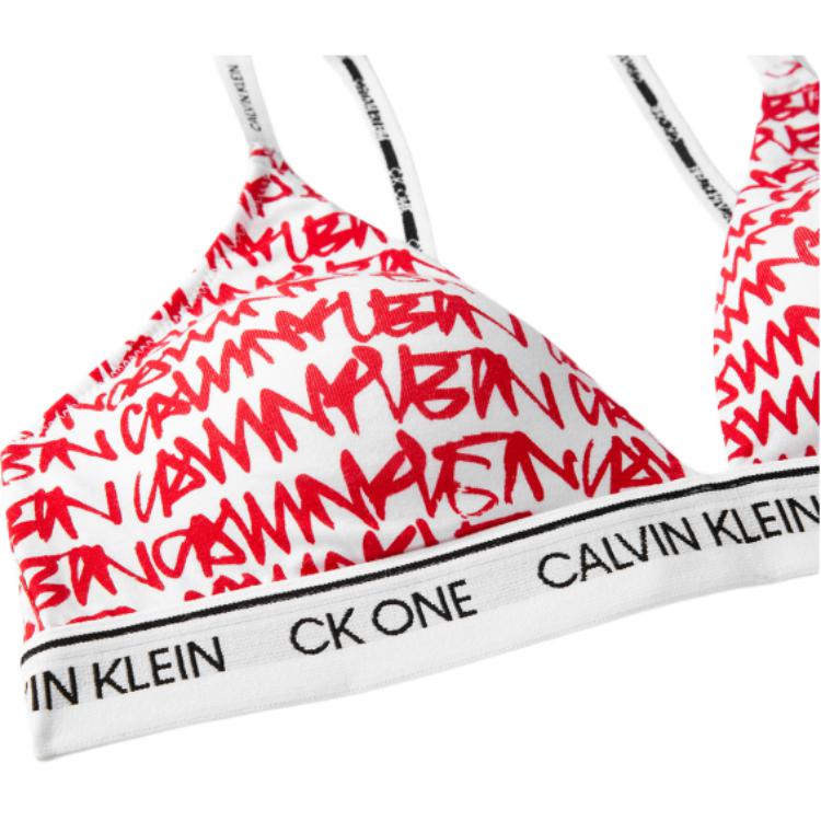 Calvin Klein SS23 Biustonosz z nadrukiem literowym z wyjmowanymi wkładkami Bielizna damska Biały Czerwony QF5730-5V1