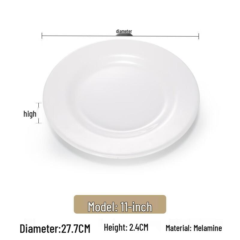 Handun 11-inch White Melamine Round Dinner Plates, Set of 5