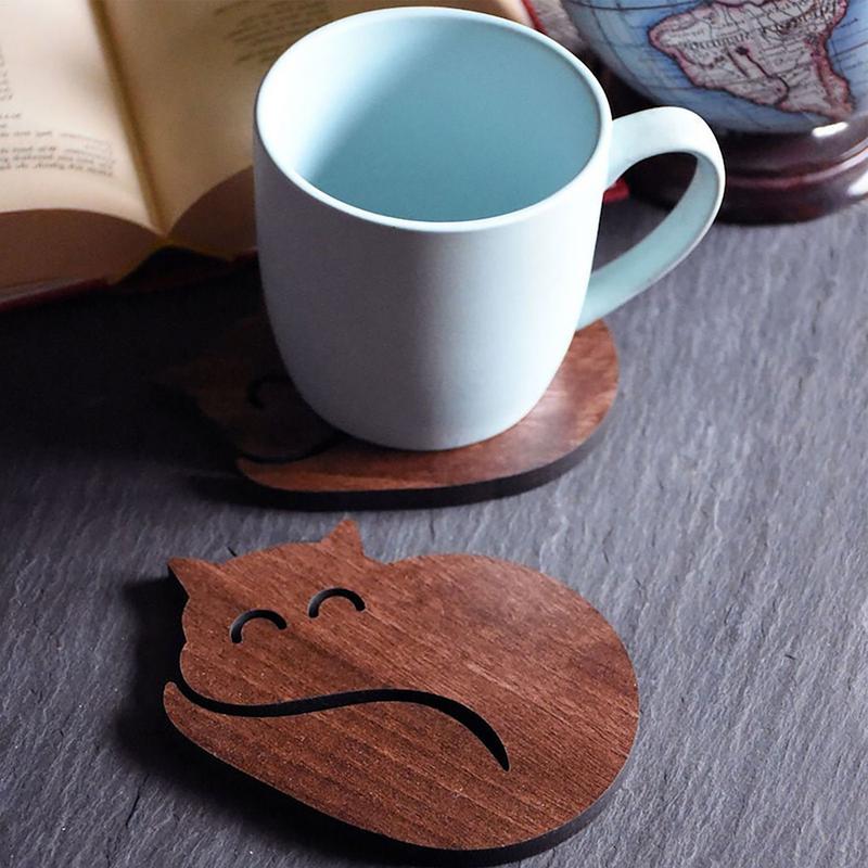 Wood Coasters Cat Shaped Coasters Set Rustic Coasters Heat Insulation Trivet Centerpiece For Coffee Table Drinking supplies