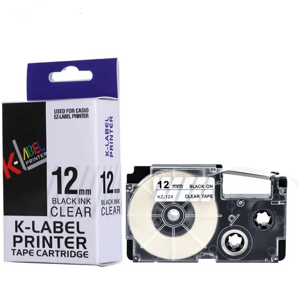 5Pcs XR-12X ribbon cartidge compatible for Casio label printer Black on Clear casio label tape 12mm XR12X for EZ Printers KL-120