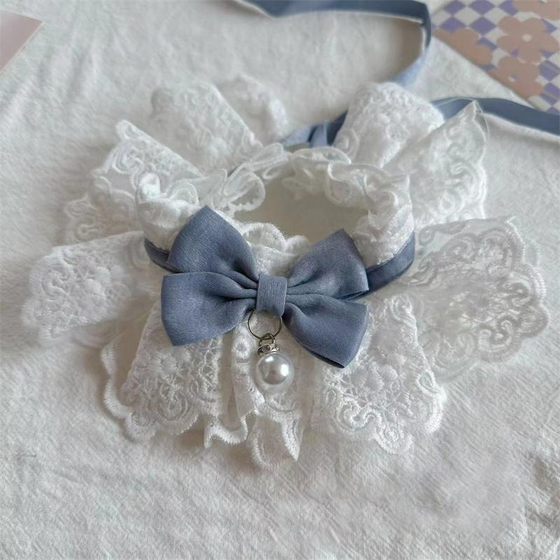 

Cute Lace Bow Pet Collar Cat Dog Drool Towel Summer Thin Pet Pendant Necklace with Cat Strap Accessories L синій