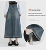Retro Washed Denim Midi Skirt for Women, 2023 Spring/Summer, XS-XL, Spandex Blend