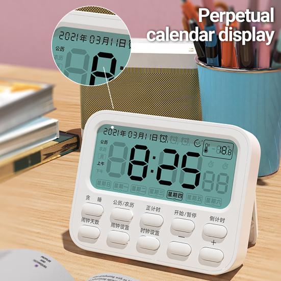 Alarm Timer Multifunctional Calendar/Week/Temperature Display Large Screen Count Down Up Electronic Alarm Clock for Study