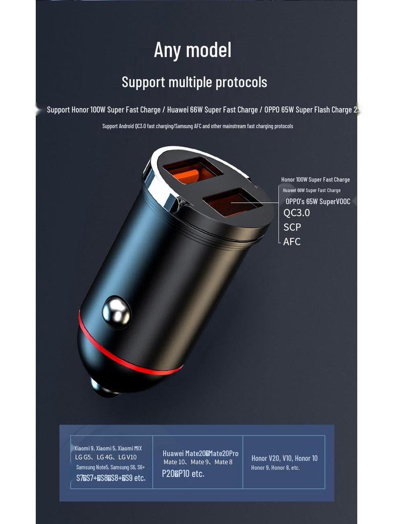 Compact Dual USB Car Charger with Pull-Ring Design - 200W Fast Charging & Multifunctional Cigarette Lighter