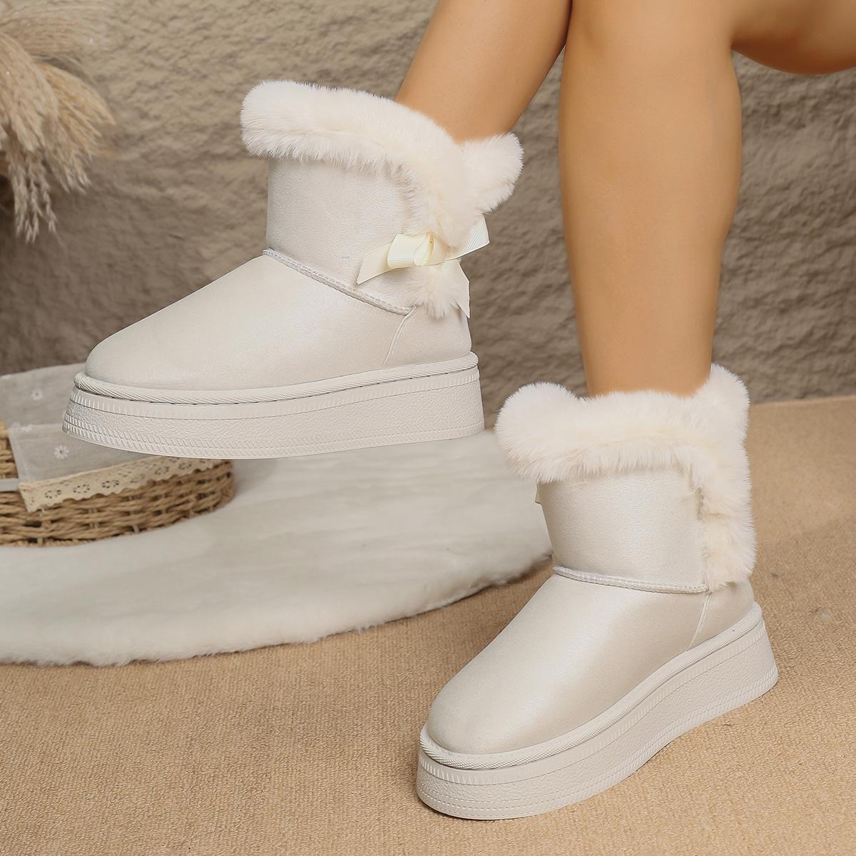 

Зимний бант Повседневные Толстая подошва Большой размер Снежные хлопковые ботинки Модные Новые Круглый носок Нескользящие Сексуальные/элегантные Теплые ботинки для женщин 36 бежевый