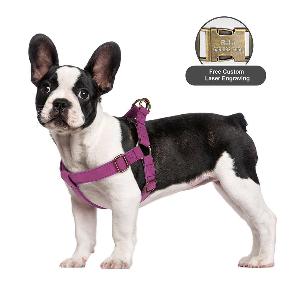 Personalized PU LeatherPet ID Name Buckle Harness Durable Dog Harnesses Free Engraved Dog Vest For Small Medium Larges Dogs Pug