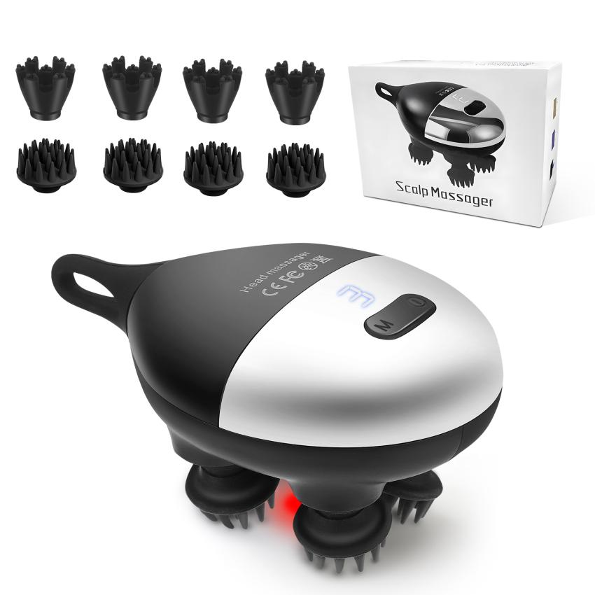 Electric Head Massager, Scalp MassagerWaterproof with 8 Massage Heads and 37Massage Modes, Body Massager for Stress Relief