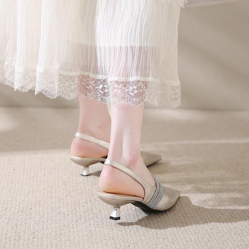 Fashion Temperament Rhinestone Thin Heel Pointed Sandals Women's Summer New High-end Celebrity Style Single Shoes