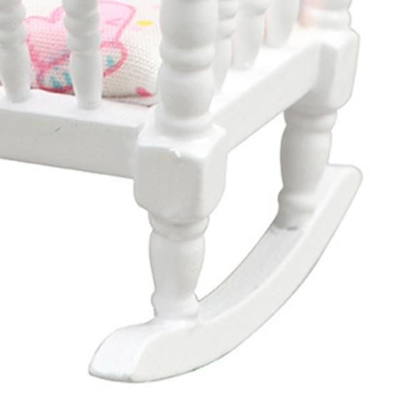 0.05 Doll House Baby Bed Anti-crack Handrail Small And Three-dimensional Hollow Out Nursery Room Beds Decorative Ornament Oblong High Fidelity