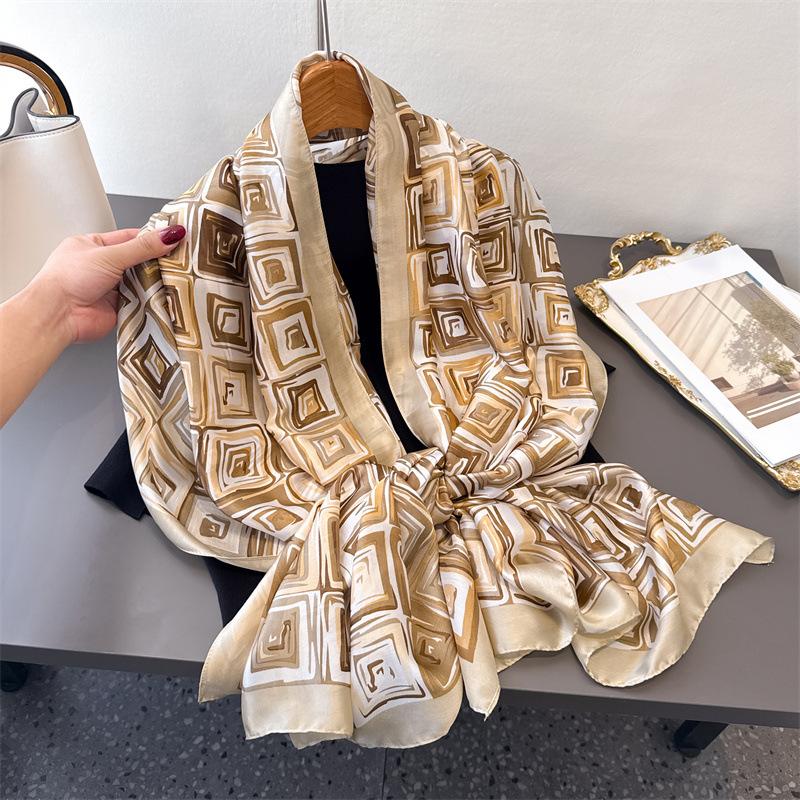 

180x85cm Luxury Print Silk Scarf for Women Shawl Hijab Female Ribbon Fashion Beach Wrap Foulard Echarpe Bandana 2025 New Scarves 180x85cm