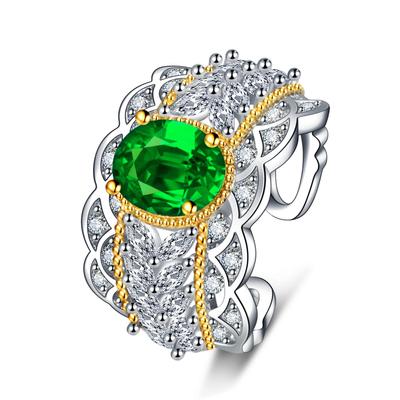 Italian Fashionable Palace Style Hollow Pattern High -End Colorful Gem Ring Lace Pattern Ring 