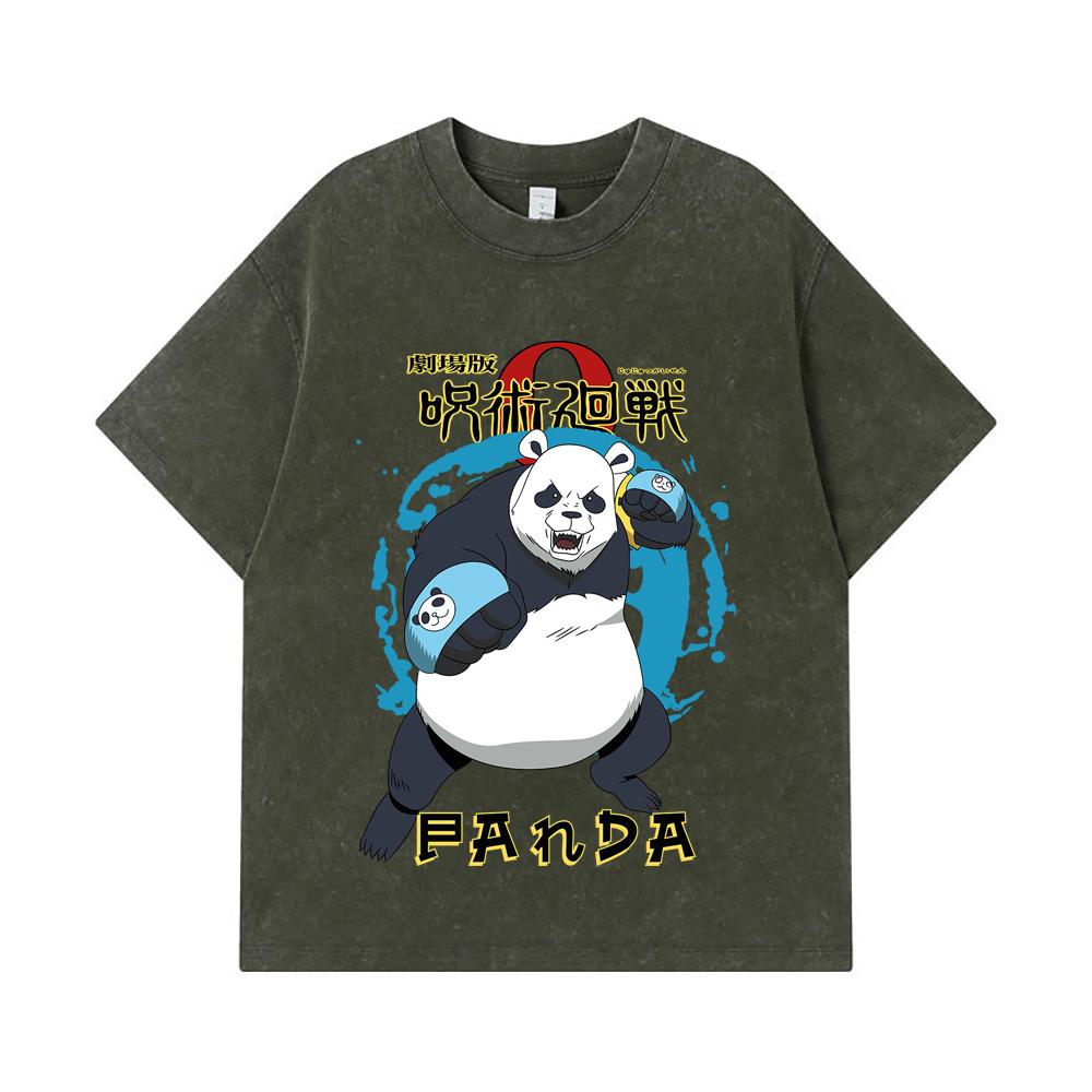 

275 GSM Washed T-shirts 100% Cotton Jujutsu Kaisen V62 Panda Print Unisex Heavy Cotton T Shirt S армия зеленый
