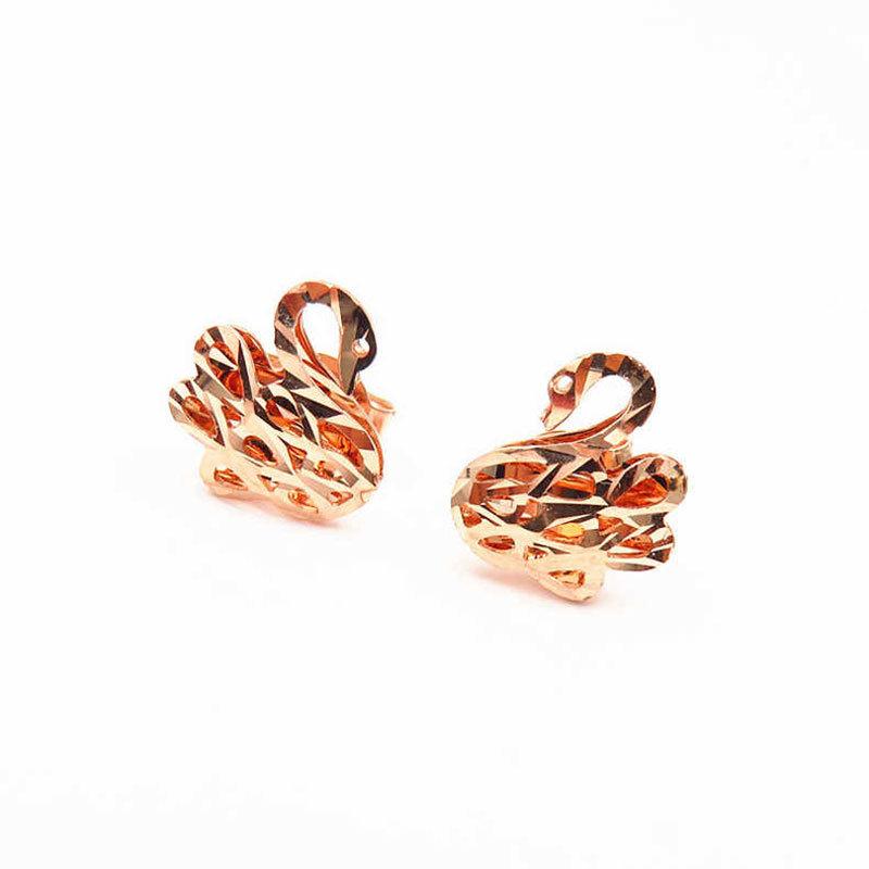 Purple Gold Retro Car Flower Hollow Swan Stud Earrings, Colored Gold Mori Series Rose Gold Plated Earrings.