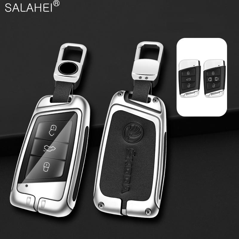 Zinc Alloy Car Smart Remote Key Case Bag Cover Holder Shell Fob For Skoda Superb A7 Karoq Kodiaq 2020 2021 Keychain Accessories EH4