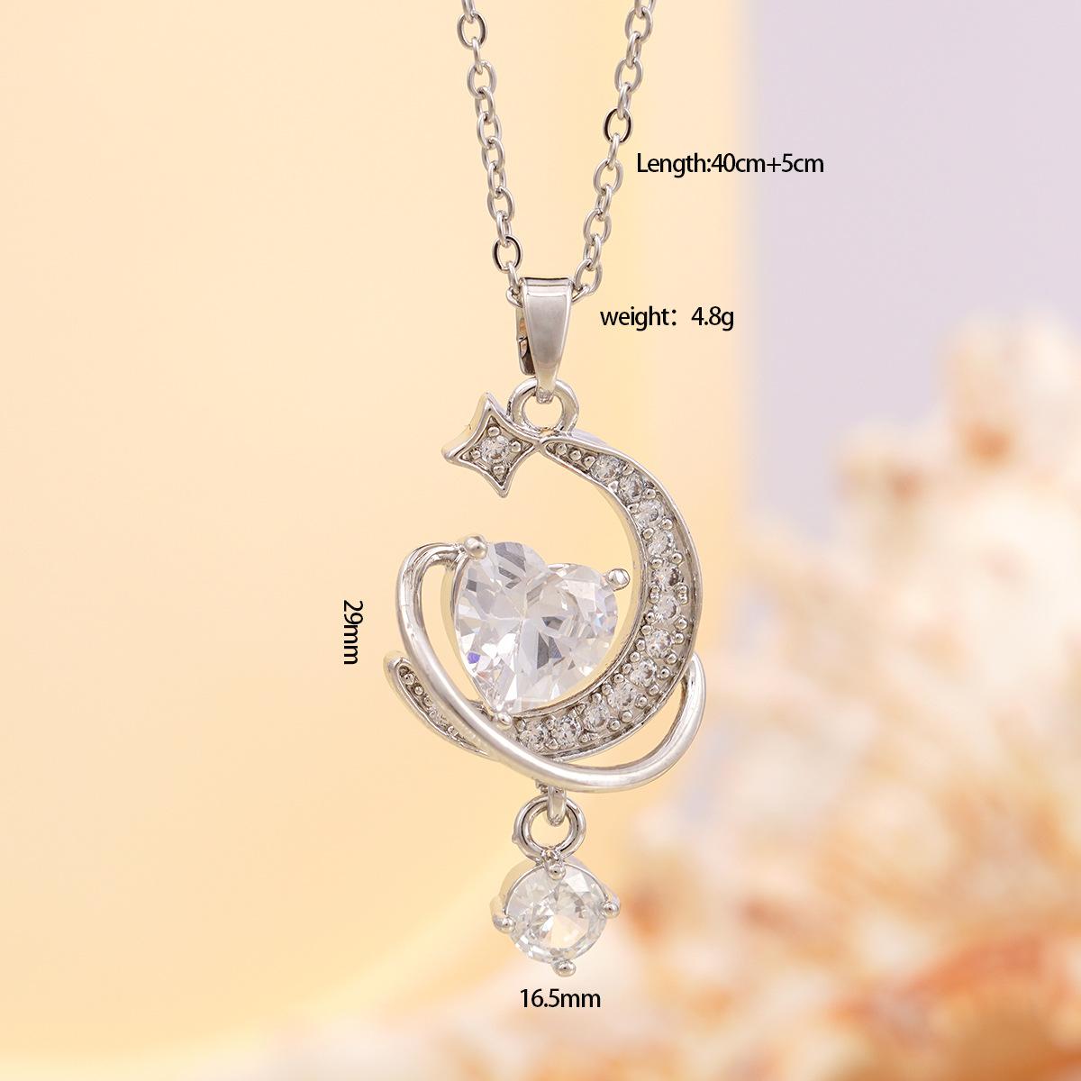 

Stainless Steel Chain Sweet Zircon Heart Moon Planet Pendant Necklaces for Women Girls Fashion Collar Accessories Jewelry Gifts
