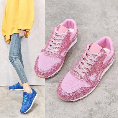 2025Kobiety Casualowe Brokatowe Buty Siateczkowe Płaskie Buty Wulkanizowane z Cekinami Sznurowane Sneakersy Outdoor Sport Buty do Biegania