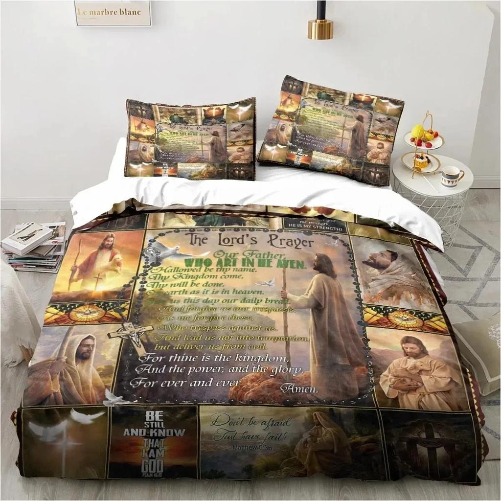Set di biancheria da letto religiosa cristiana con scritta Jesus Christ Church Mary, copripiumino, set di copripiumino, federa, trapunta king size queen size