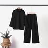 Women's Fashion Casual Summer Color Lapel Long-sleeved Shirt Elastic Waist Nine-point Pants Two-piece Suit