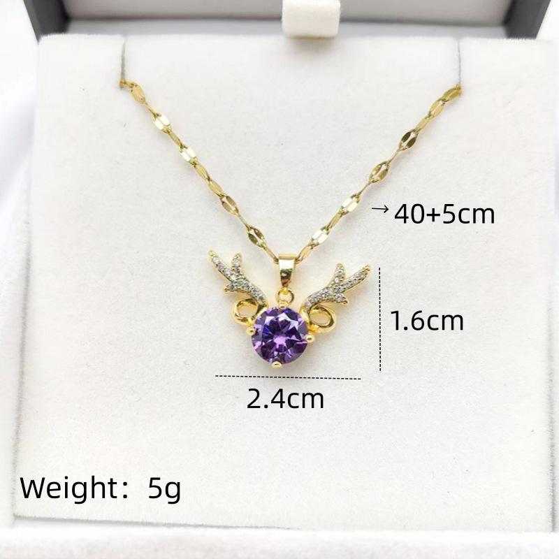 1 Pcs Fashionable Women's Necklace Copper Pendant Glass Antlers with Steel Collarbone Chain Girl's Beautiful Gift