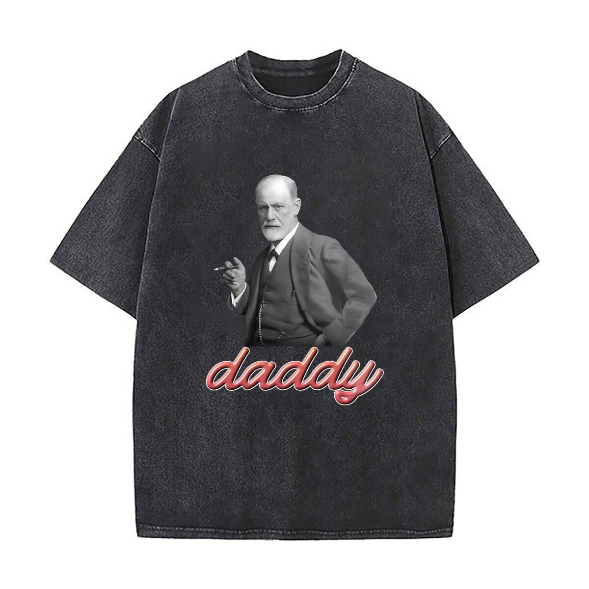 

daddy with Vintage Portrait Retro Stylish Humor Design Washed Vintage TShirts Street Hip Hop Retro Punk T Shirt S