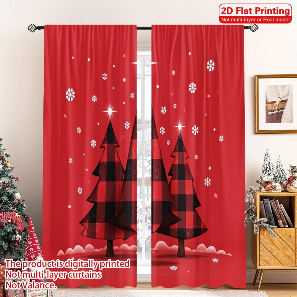 

2pcs 2D flat printing Christmas Window Drapes Buffalo Plaid Christmas Trees Polyester Without Electricity Birthday Party Perfect 52.50×116.00 CM 2pcs