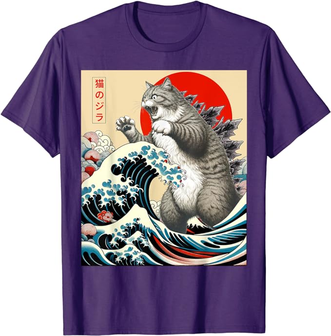 Catzilla Cat Japanese Art Funny Cat Gifts for Men Women Kid T-Shirt Humorous Kitty Graphic Outfits Cute Kitten Lover Saying Tee