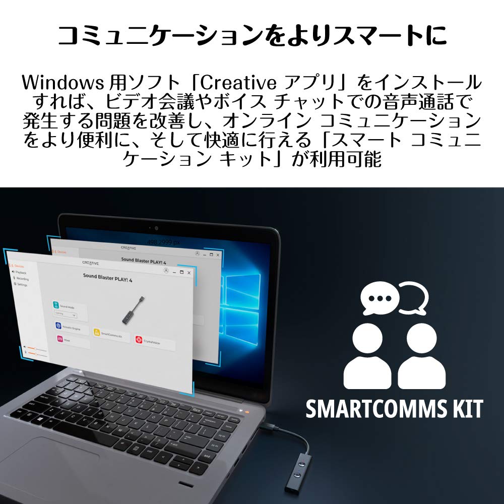 Creative Media Sound Blaster Play 4 Hi-Res USB DAC SB-PLAY4 with Two-Way Noise Cancellation Software for Windows 10 for Telework and Online Meetings