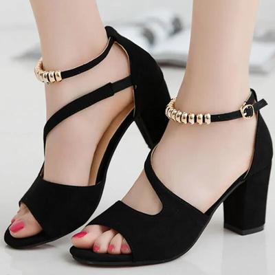 Spring Summer Sexy Fish Mouth Hollow Roman Sandals Thick with Word with Beaded High Heels Female Summer Sexy Female Sandals