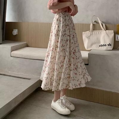 Skirt A-line Floral Fairy Super Fairy Forest Fairy Style Small Fresh and Thin Temperament Elastic Waist Long Skirt Summer