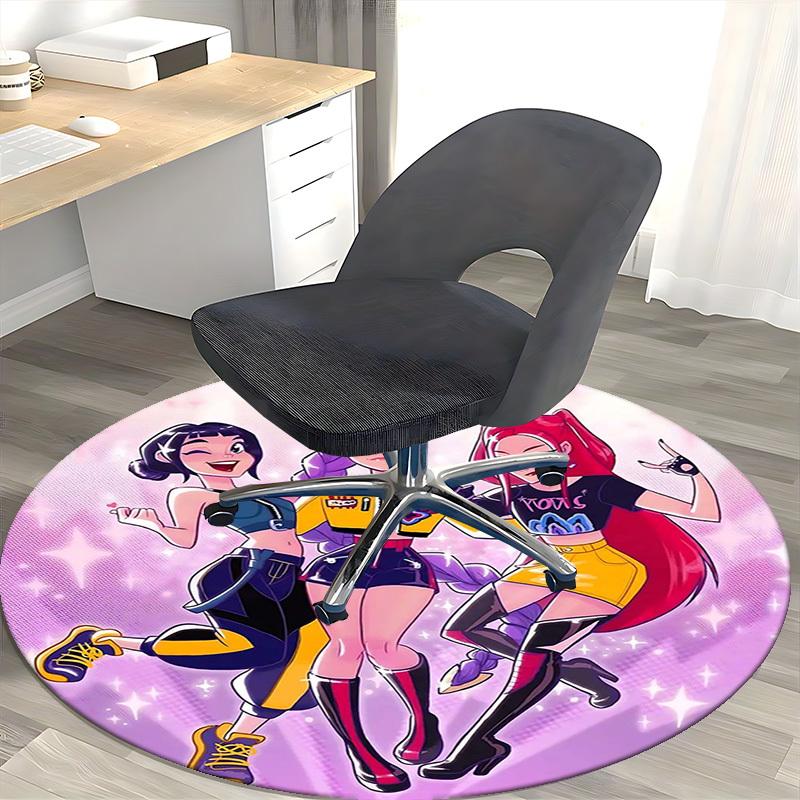 1pc Anime Design Round Carpet for Office Chair Mat, Non-Slip Rug Suitable for Home Decor, Living Room, Bedroom