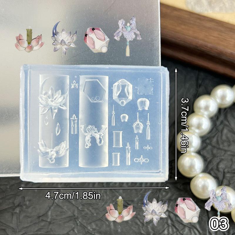 3D Silicone Nail Art Mold Template Lotus Lantern Goldfish Plate Buckle Carving Stencil Tool Diy Design Manicure Charm Decor