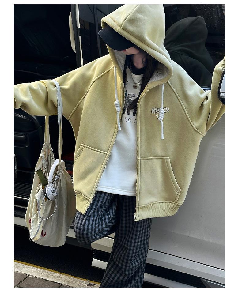 Girls' Alpaca Wool Fleece-Lined Jacket - Korean Casual Style, Hooded, Thick & Warm for Autumn/Winter