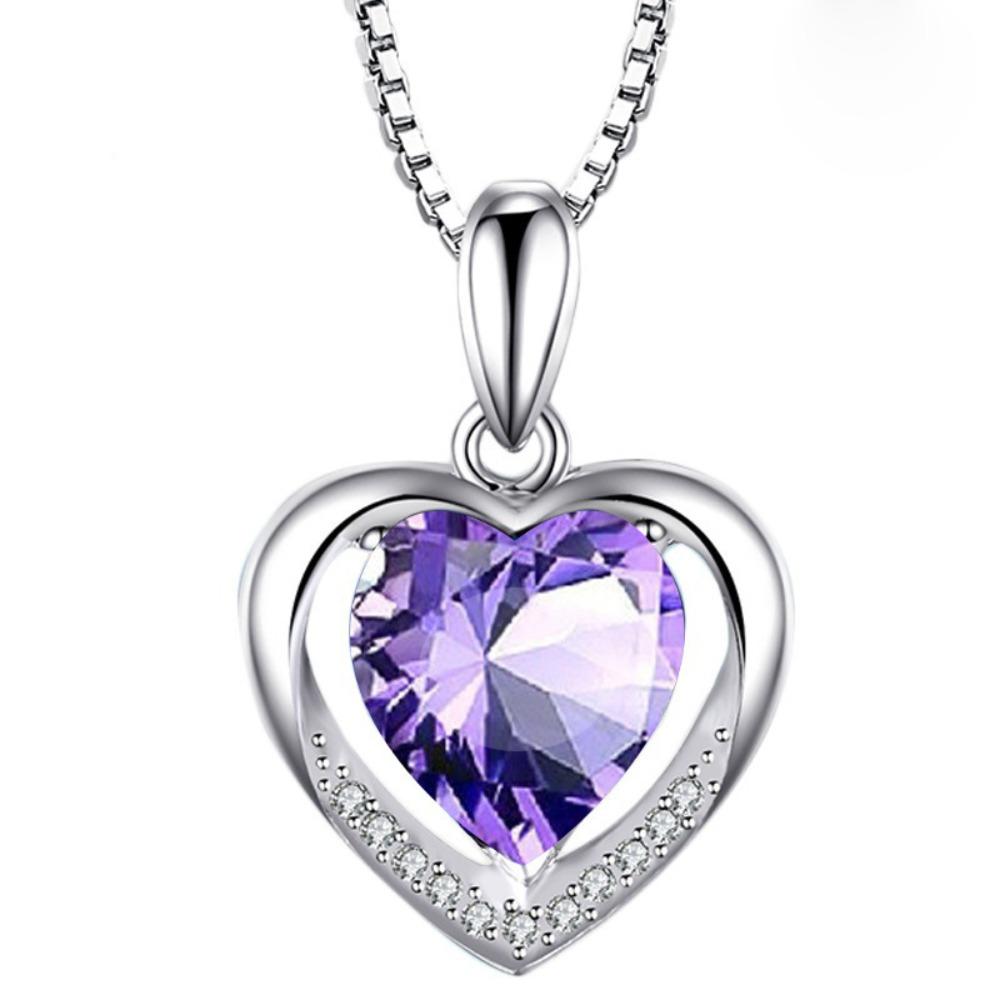 Blue Crystal Heart Pendant Necklace Eternal Love Jewelry for Women