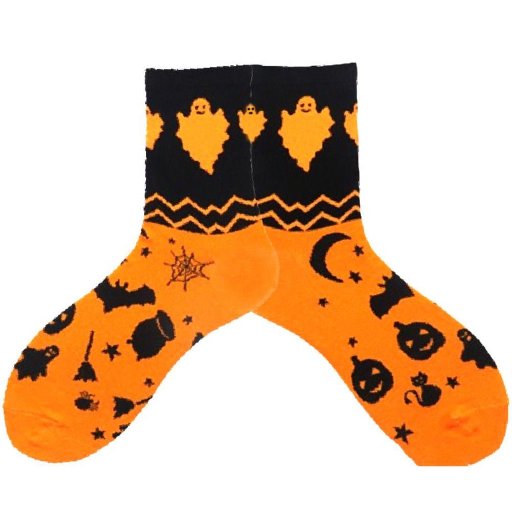 2Pairs Pumpkin Tube Socks Bat Cotton Socks Women Breathable Mid-Calf Stockings Party