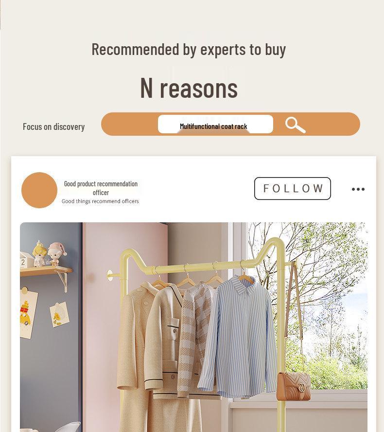 Mobile Clothes & Hat Rack, Dormitory & Bedroom Floor Stand, Small Hanging Rack with Bag Hook - 2026 New Style.