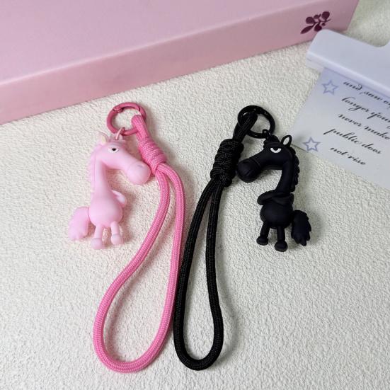 Cooler Pferde-Anhänger Schlüsselanhänger Niedlicher Pferde-Schlüsselanhänger mit Lanyard Cartoon-Anhänger für Handtaschen Tier-Schlüsselanhänger Glücksbringer