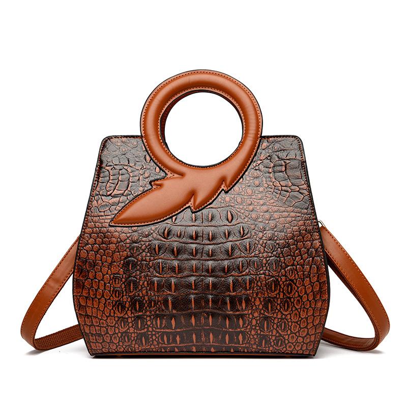 Women's Handbag Fashionable Round Handle Women's Shoulder Bag Crocodile Leather Pattern Luxury Crossbody Bag Women