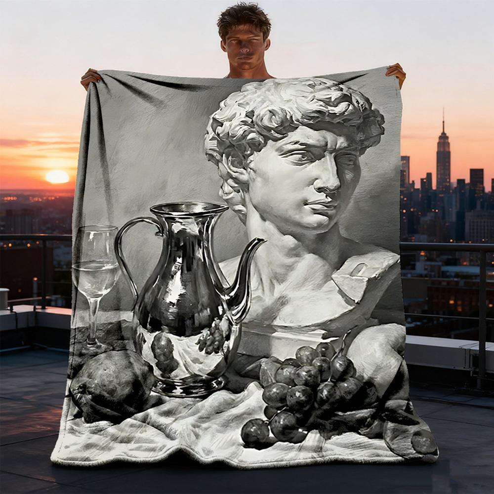 1pc Statue Sculpture Outdoor Flannel Blanket Soft All Season Polyester Throw , Perfect for Picnics & Travel , Picnic Accessory