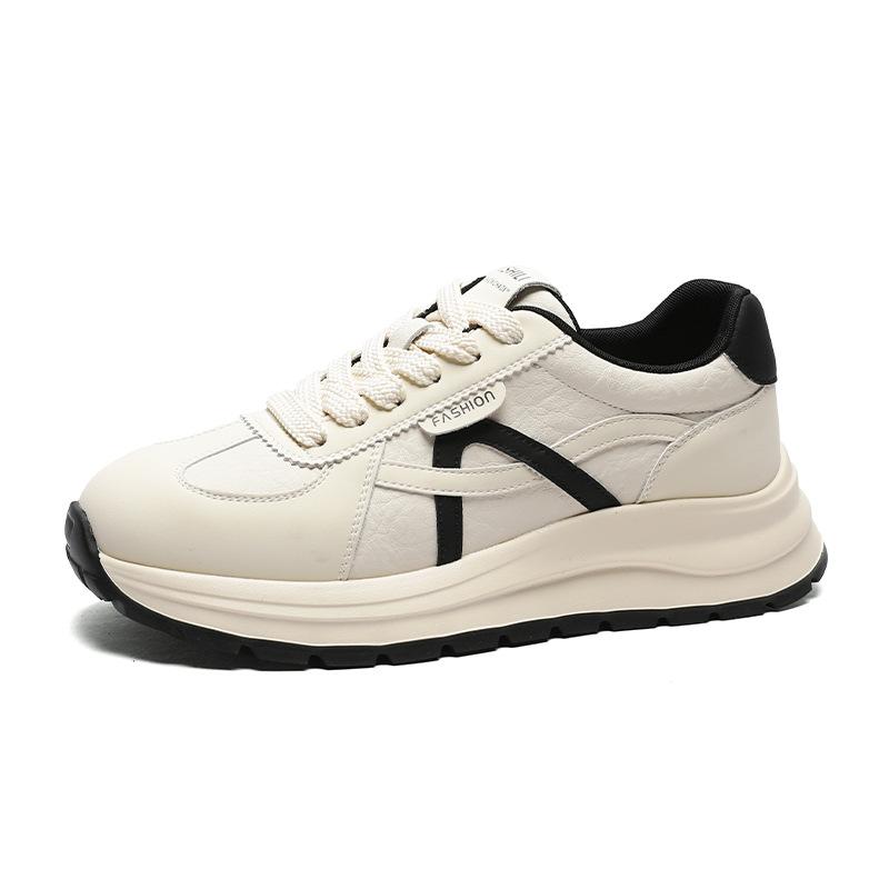 

Women s autumn new leather thick-soled lightweight height-increasing jogging shoes casual sports simple white shoes 40