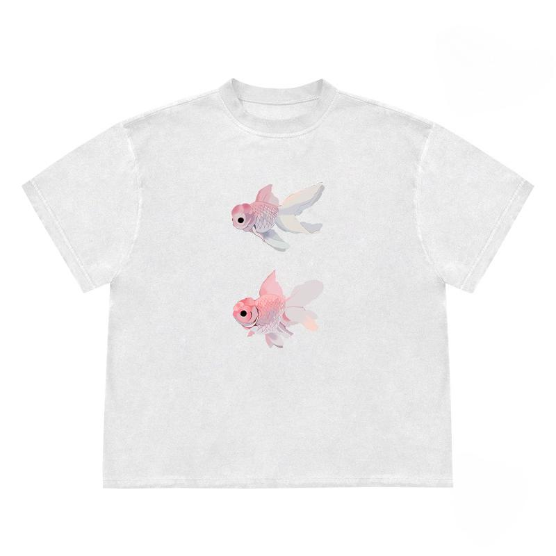 Goldfish Graphic Unisex  Autumn T-Shirt Harajuku Vintage Short Sleeve Loose Oversized Casual Fitness Comfortable Y2k Kpop Top
