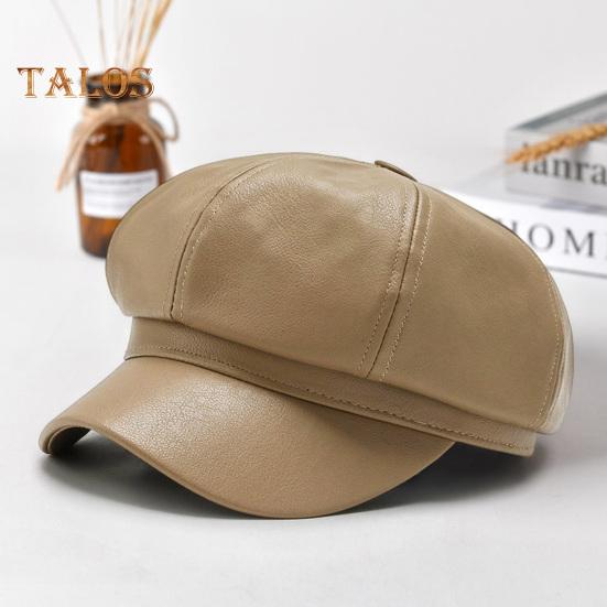 Ženy Jaro Léto Baret Retro Jednobarevné Umělá kůže Krátký okraj Dekorativní Ochrana proti slunci Anti-UV Prodyšný Lady Painter Klobouk Unisex osmihranná čepice