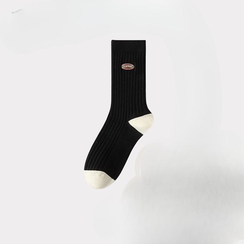 Women's Autumn and Winter Black and White Striped Anti-odor Mid-calf Socks, High Calf Socks, Sports Long Calf Socks