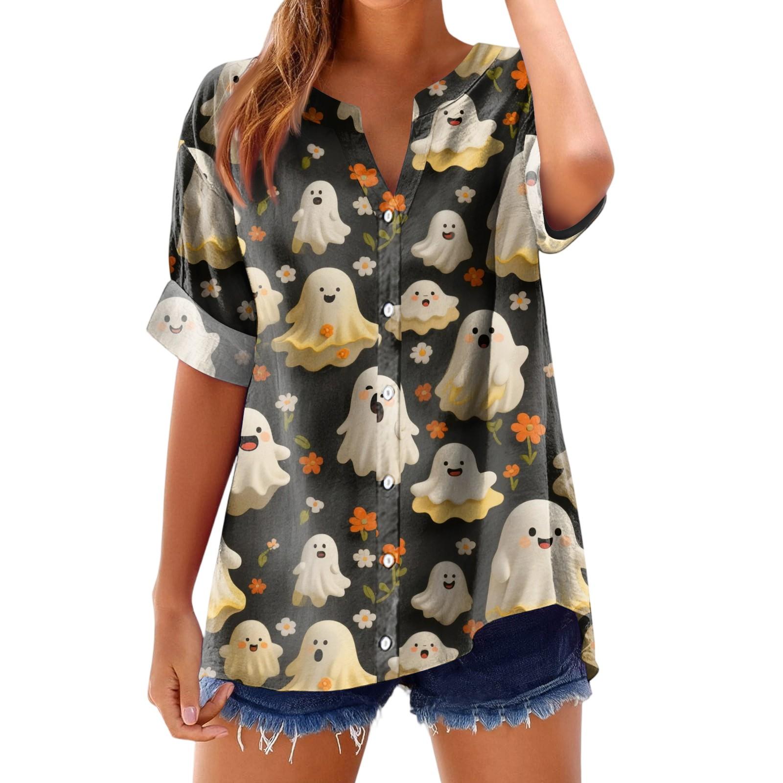 

Женская модная, повседневная, удобная, свободного кроя футболка с принтом на Хэллоуин L