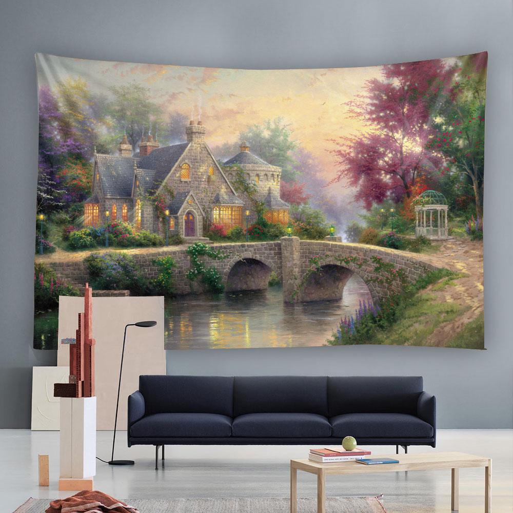 Vintage Oil Painting Tapestry Wall Hanging Cloth Rural Scenery Home Decor Aesthetics Multiple Sizes Suitable for Any Room