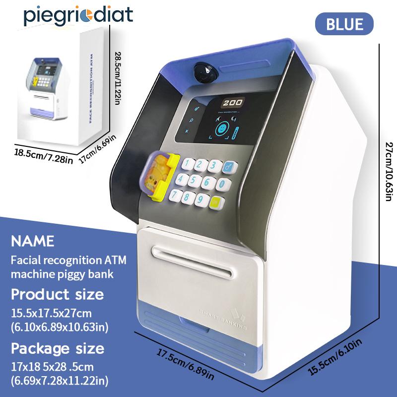 

Детская электронная копилка, копилка с распознаванием лица и мониторингом износа (синий оранжевый), подходит для мальчиков и девочек на день рождения синий